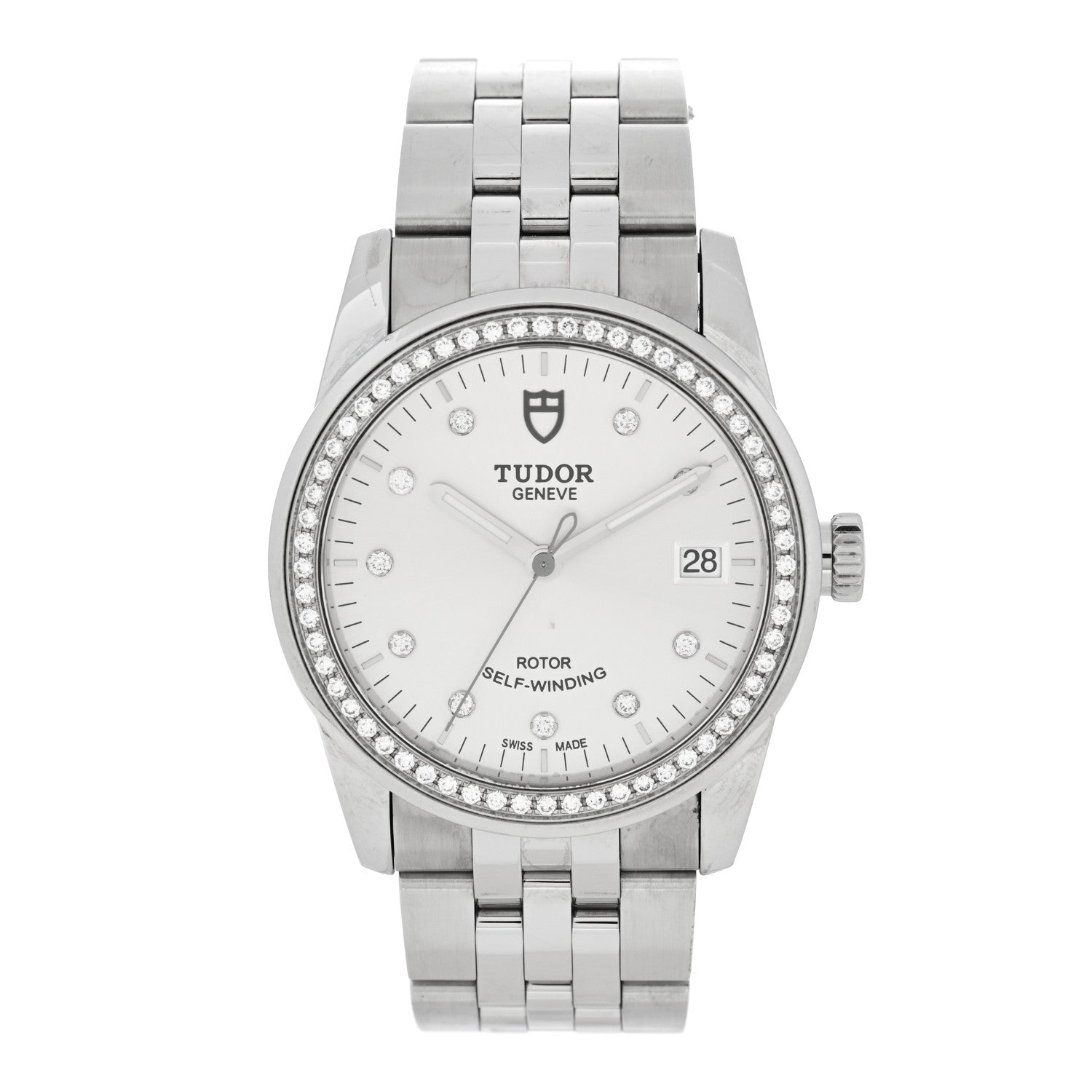 TUDOR Stainless Steel Diamond Bezel 36mm Glamour Date Automatic Watch Silver 55020 1 of 5
