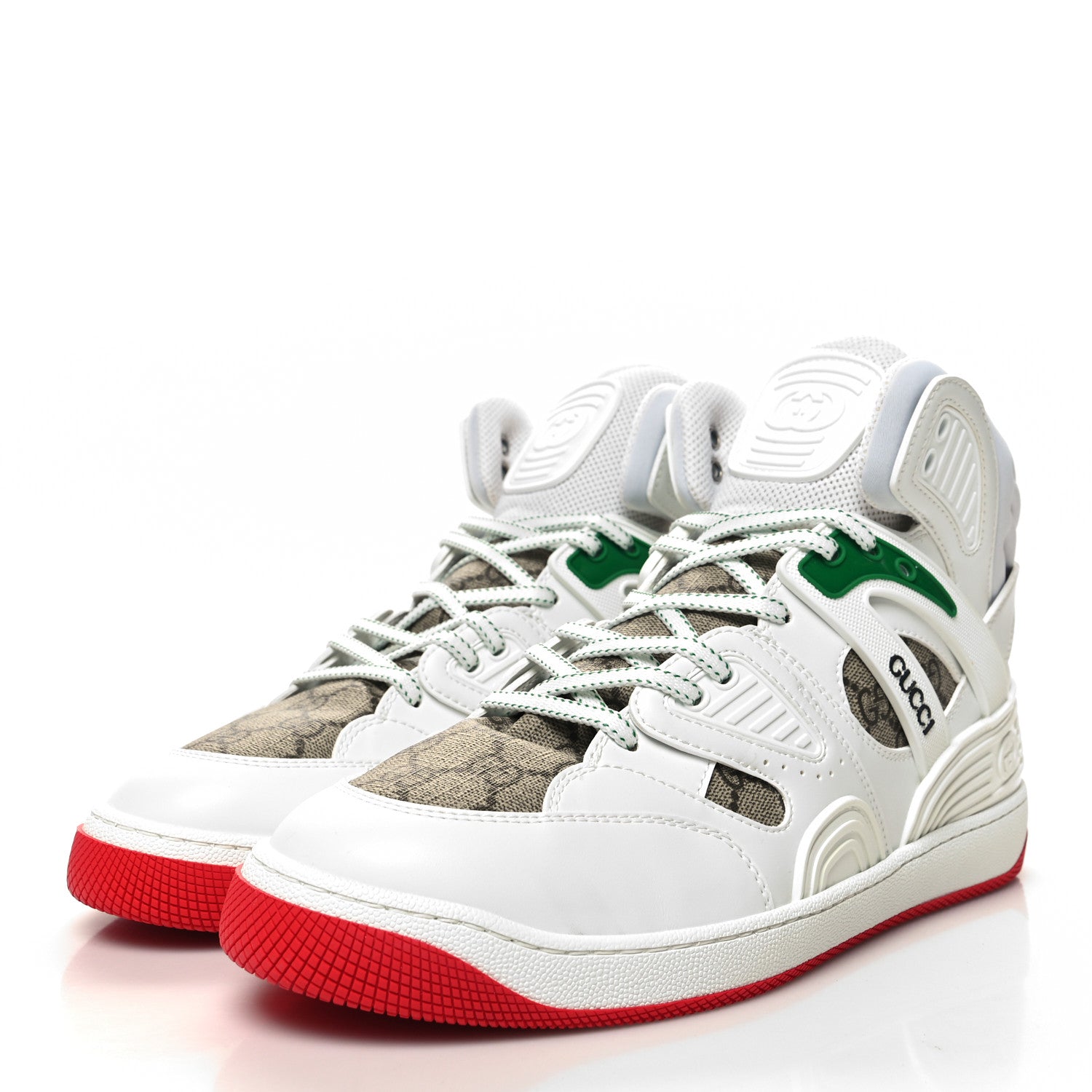 Gucci Demetra GG Supreme Monogram Mens Basket High Top Sneakers 9.5 Great White Beige Ebony 3 of 8