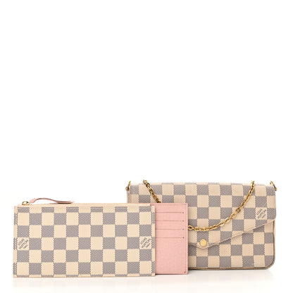 Louis Vuitton Damier Azur Pochette Felicie Chain Wallet Rose Ballerine 3 of 15