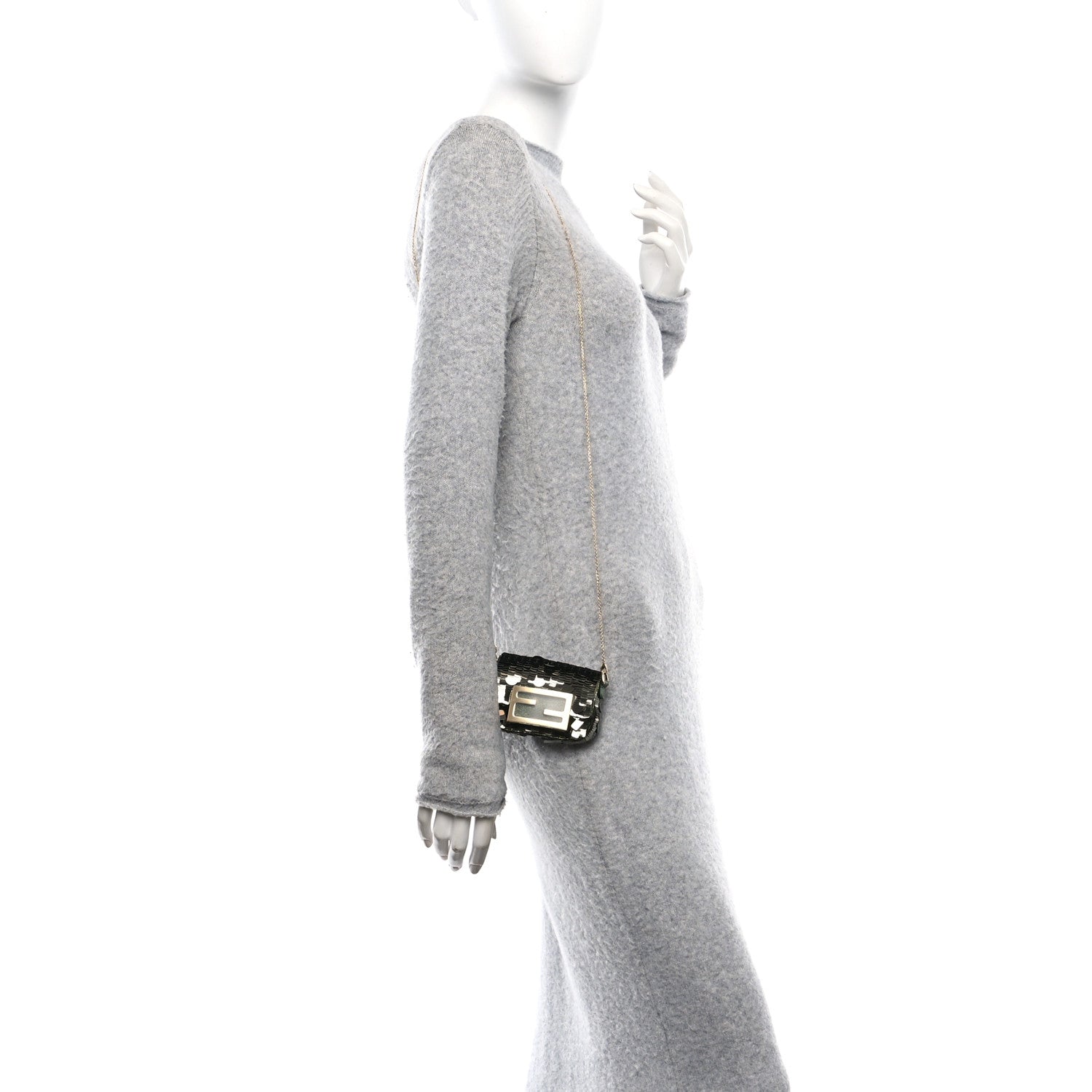 Fendi Sequin Paillettes Shiny Nappa Sex and the City Nano Maxi Buckle Baguette Charm Avocado 2 of 11