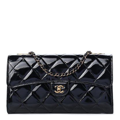Chanel Patent Goatskin Quilted Small CC Eyelet Wallet On Chain WOC Black 1 of 9