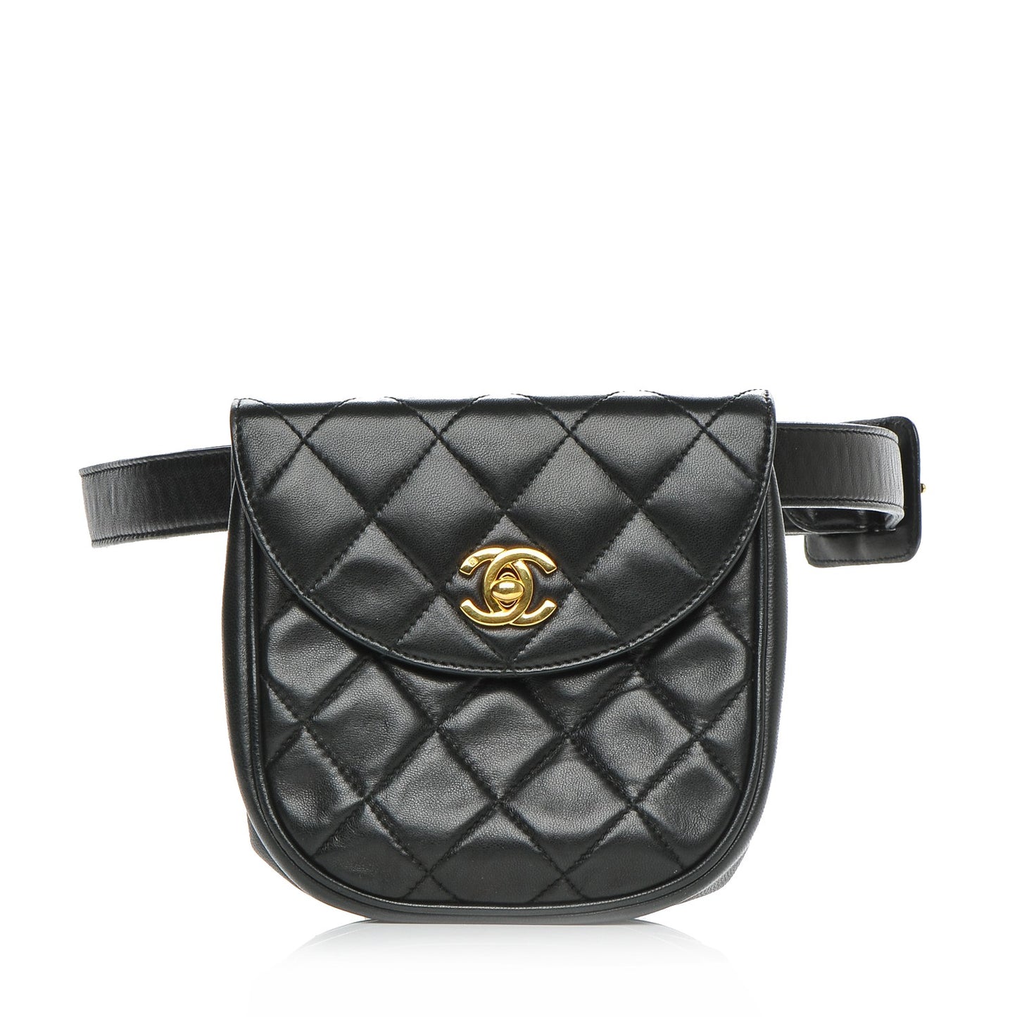 Lambskin Quilted Flap Waist Belt Bag 70 28 Black