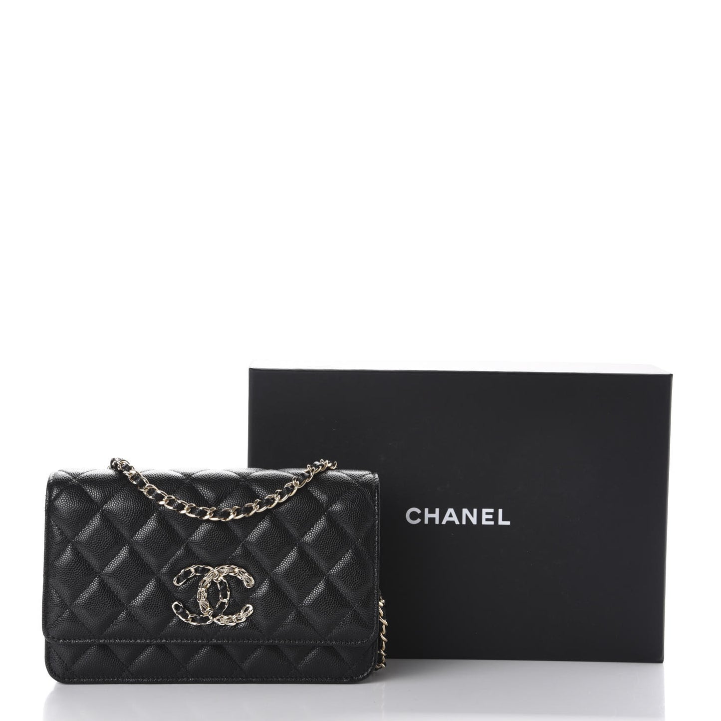 Caviar Quilted French New Wave Chain CC Wallet On Chain WOC Black