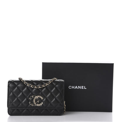 Chanel Caviar Quilted French New Wave Chain CC Wallet On Chain WOC Black 12 of 12