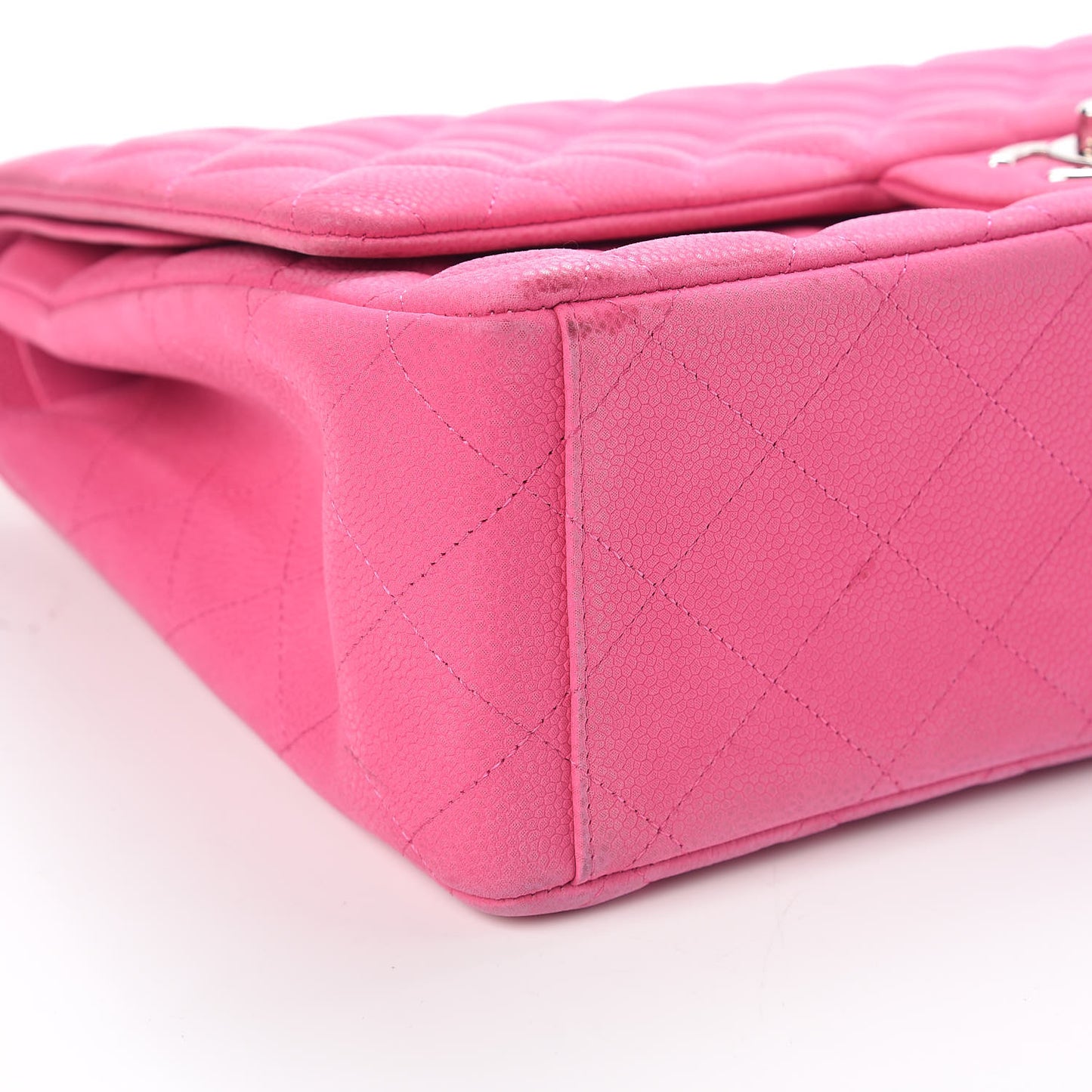 Iridescent Caviar Quilted Maxi Double Flap Hot Pink