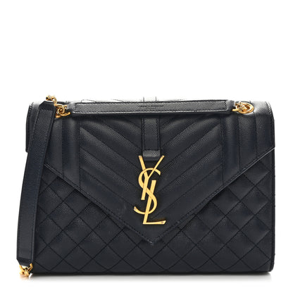 Saint Laurent Grain De Poudre Textured Mixed Matelasse Triquilt Medium Monogram Satchel Deep Marine 1 of 11