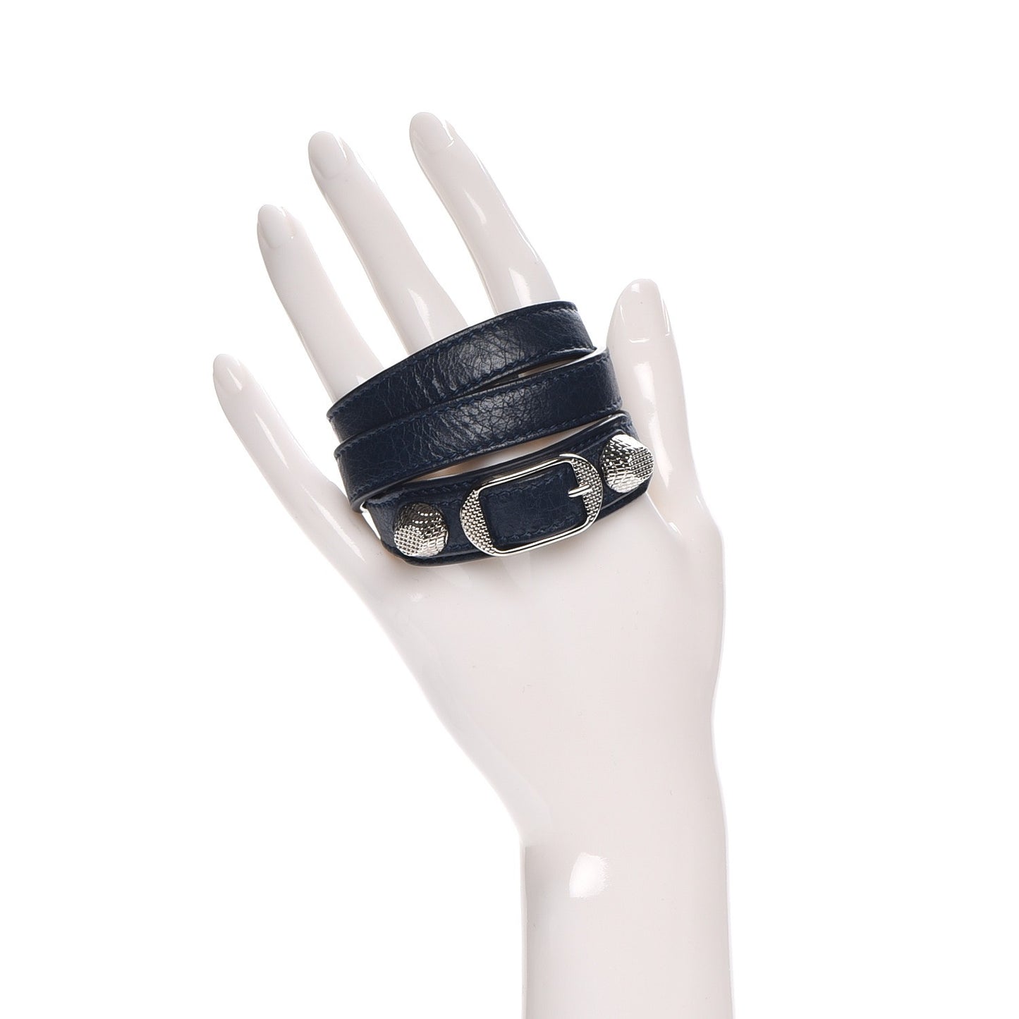 Agneau Arena Giant 12 Silver Hardware Triple Tour Bracelet S Bleu Obscur