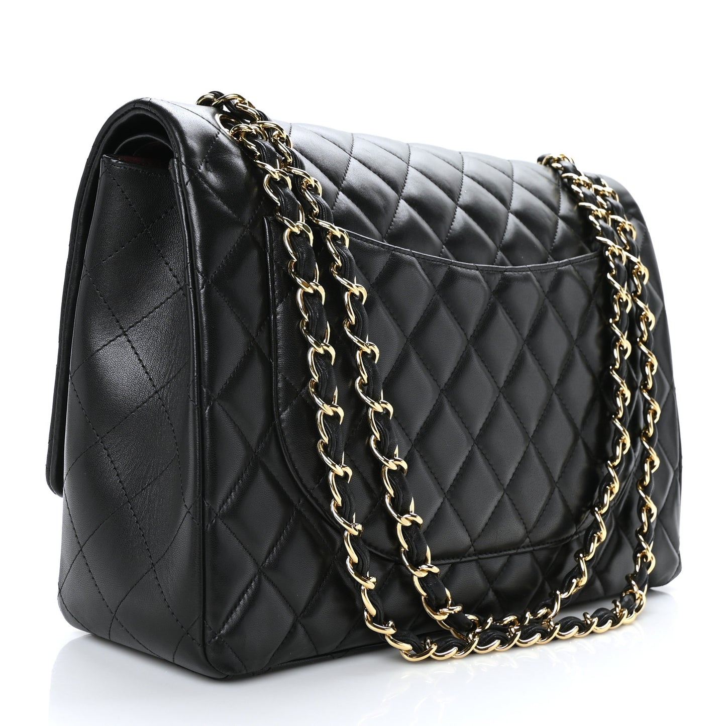 Lambskin Quilted Maxi Double Flap Black