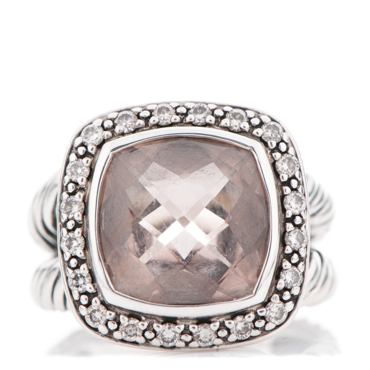 David Yurman Sterling Silver Diamond Morganite 11mm Albion Ring 52 6 1 of 5