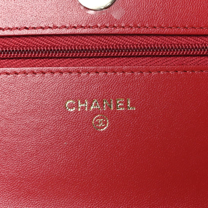 Chanel Lambskin Quilted Crystal Pearl CC Wallet On Chain WOC Burgundy 5 of 11