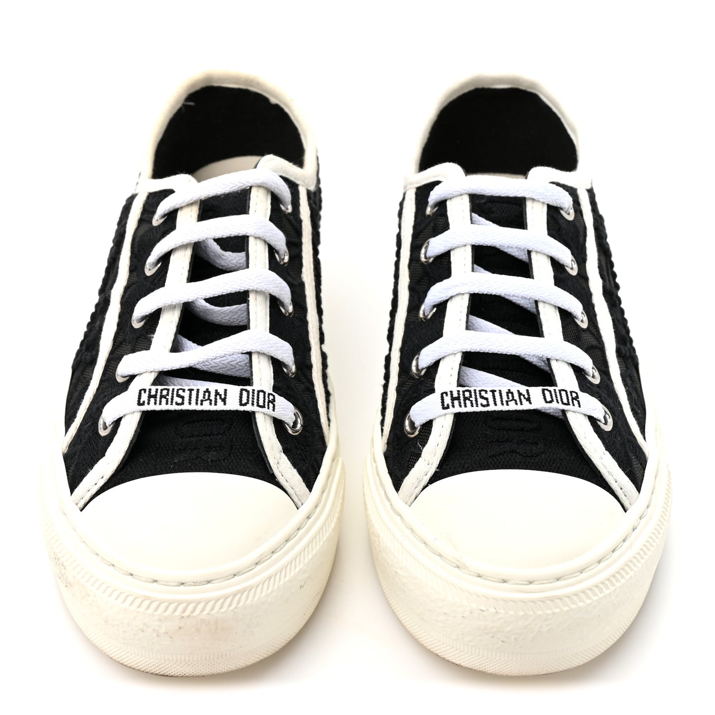 Macramé Embroidered Cotton Womens Walk'N'Dior Low Top Sneakers 36 Black White