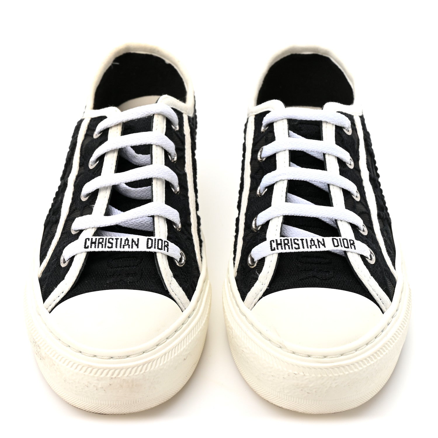 Christian Dior Macramé Embroidered Cotton Womens Walk'N'Dior Low Top Sneakers 36 Black White 3 of 10