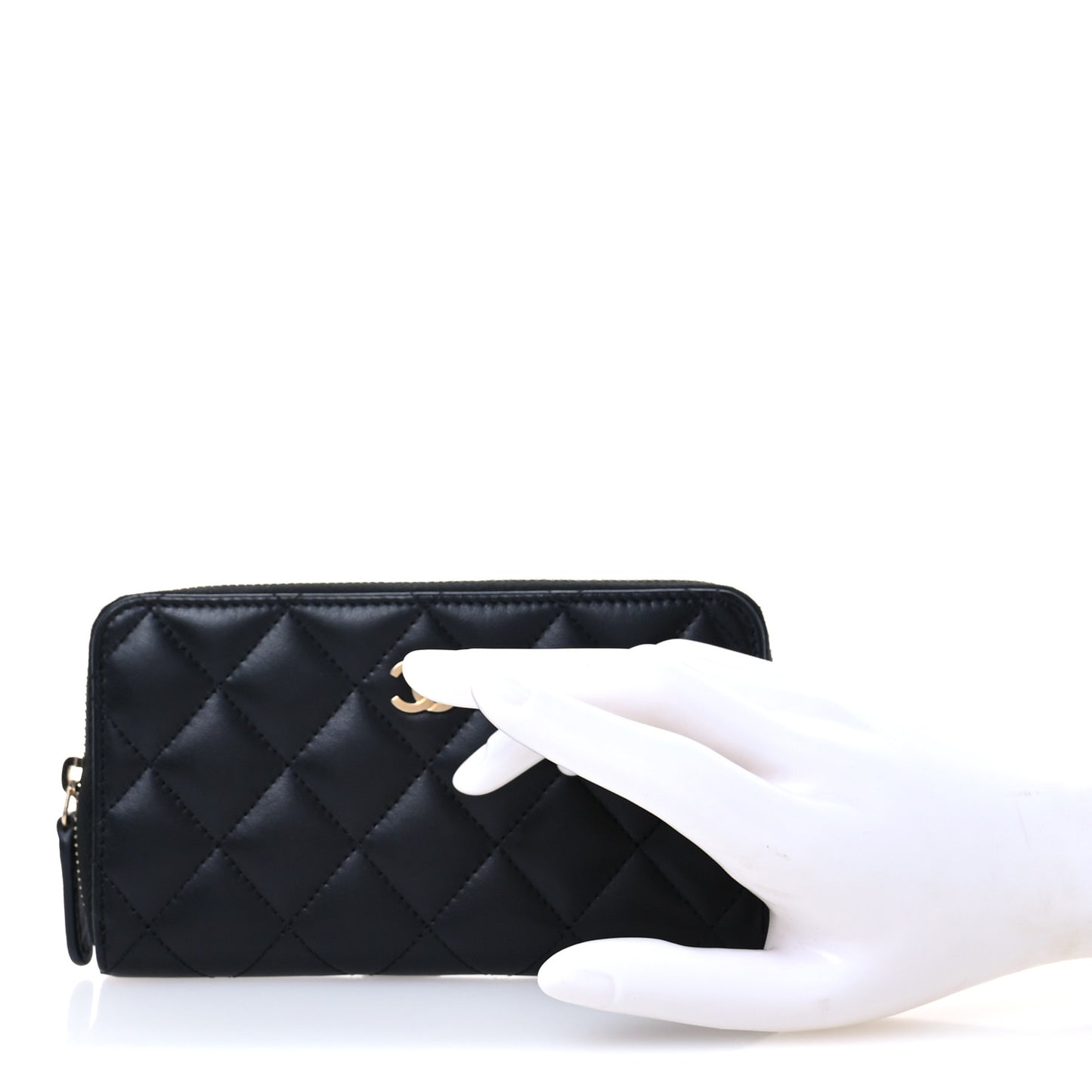 Lambskin Quilted Medium Zip Around Wallet Black