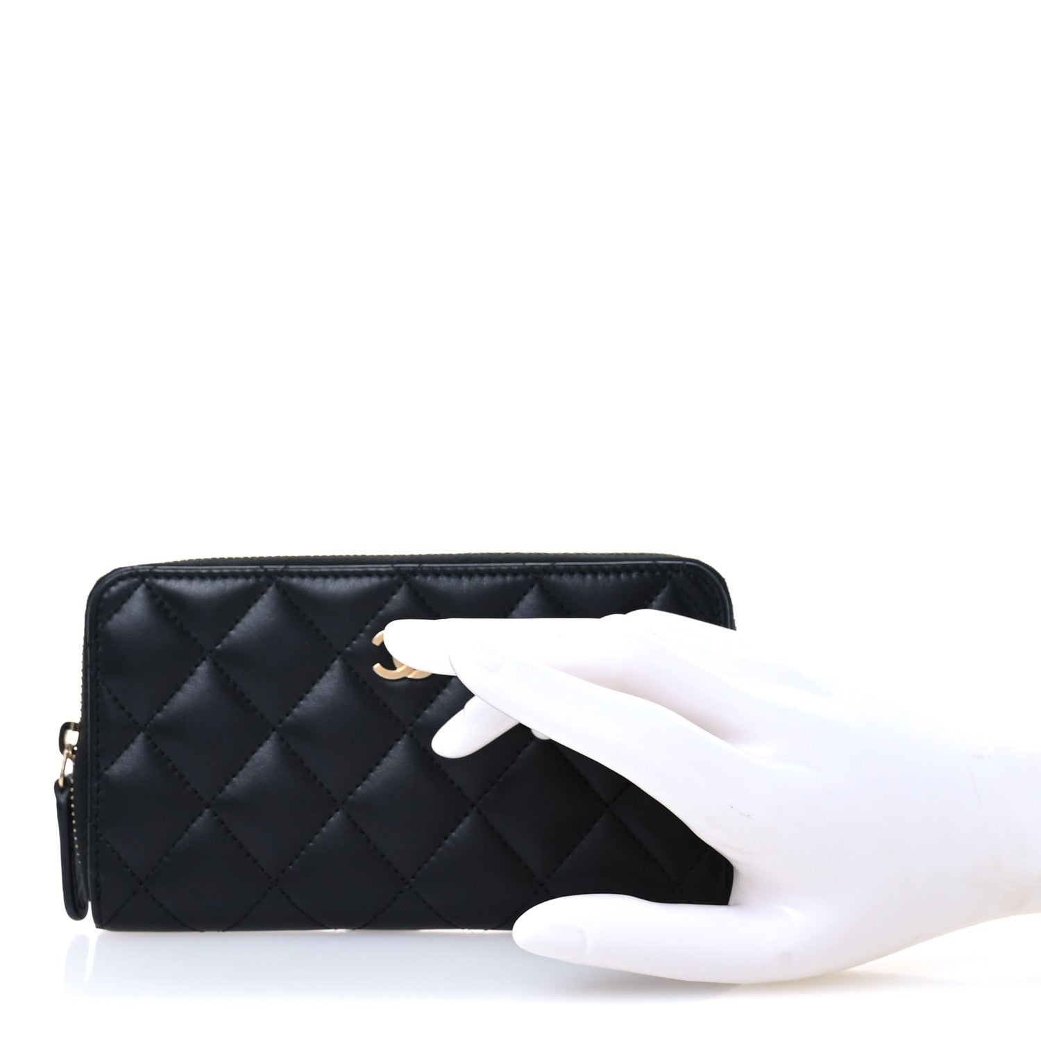 Chanel Lambskin Quilted Medium Zip Around Wallet Black 2 of 9