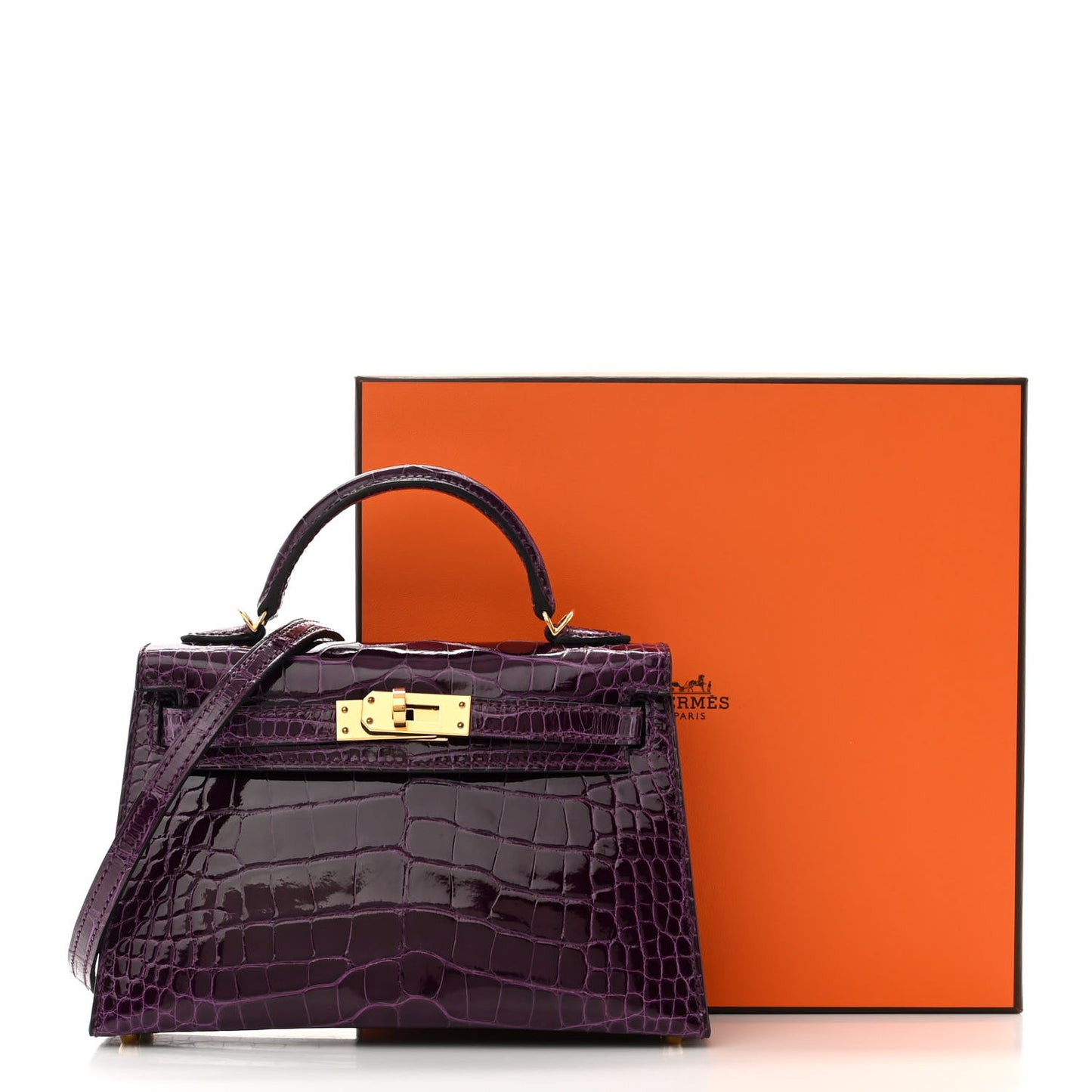 Shiny Alligator Mini Kelly Sellier 20 Cassis