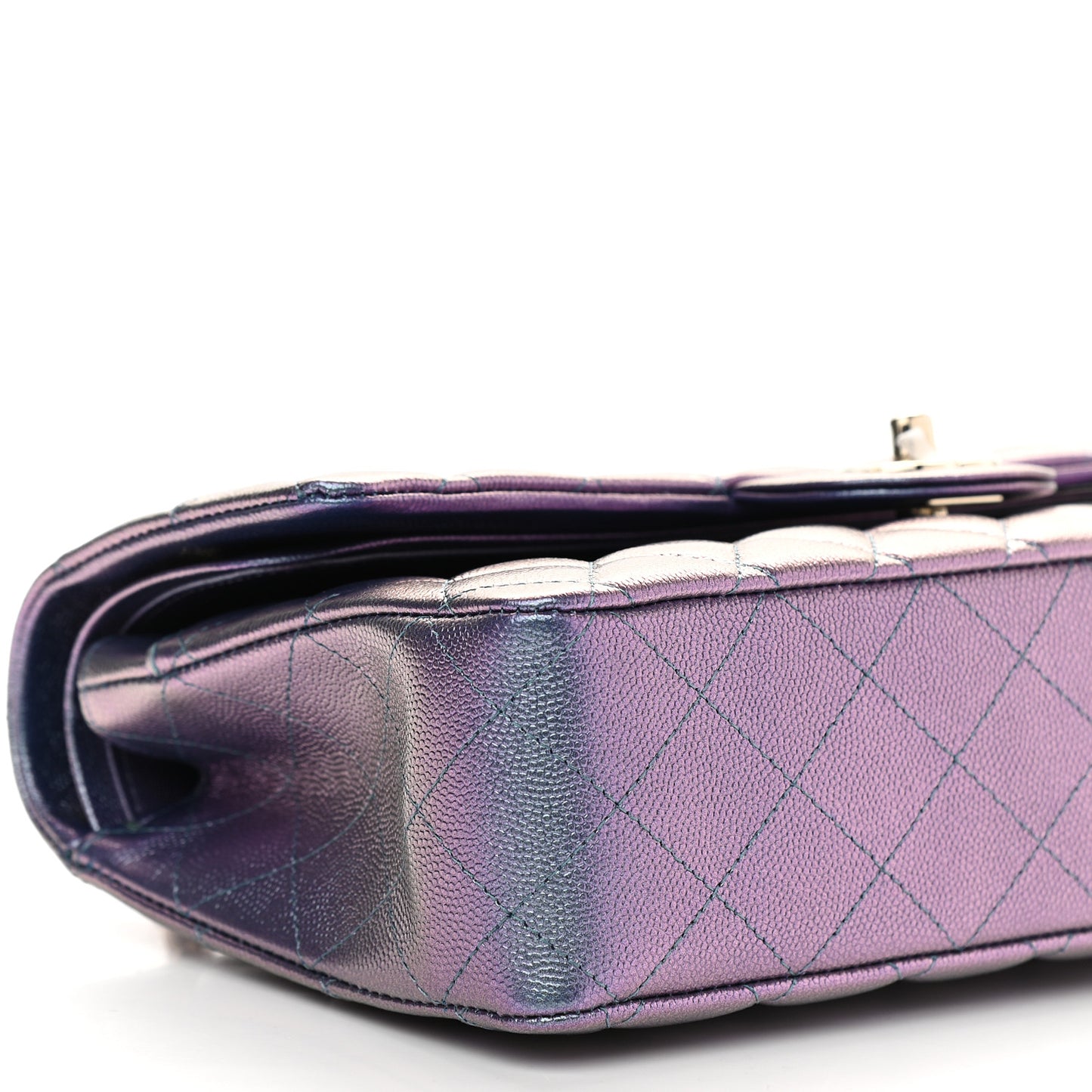 Iridescent Caviar Quilted Medium Double Flap Dark Blue