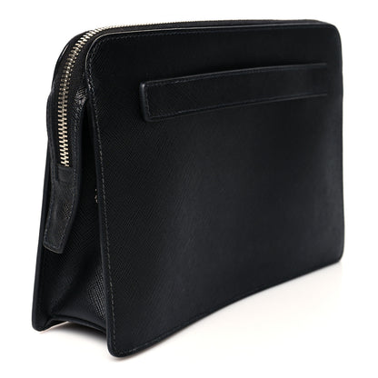 Prada Saffiano Travel Metal Triangle Logo Slip Handle Wristlet Pouch Black 3 of 6