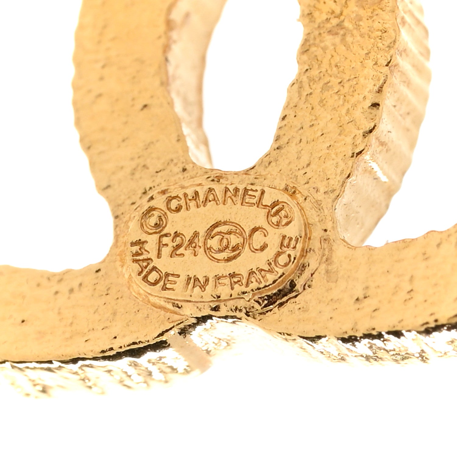Chanel Metal Textured CC Earrings Gold 4 of 4