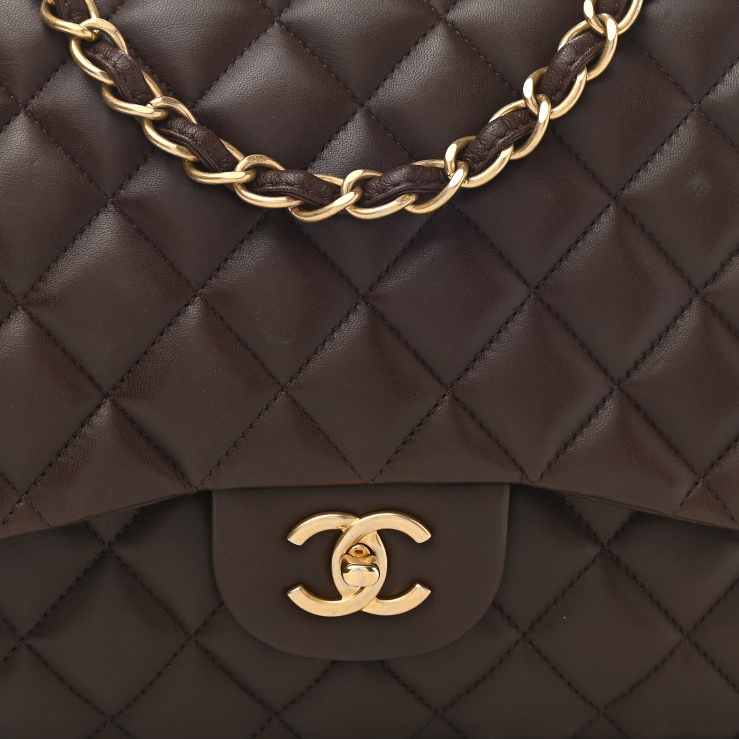 Lambskin Quilted Jumbo Single Flap Dark Brown