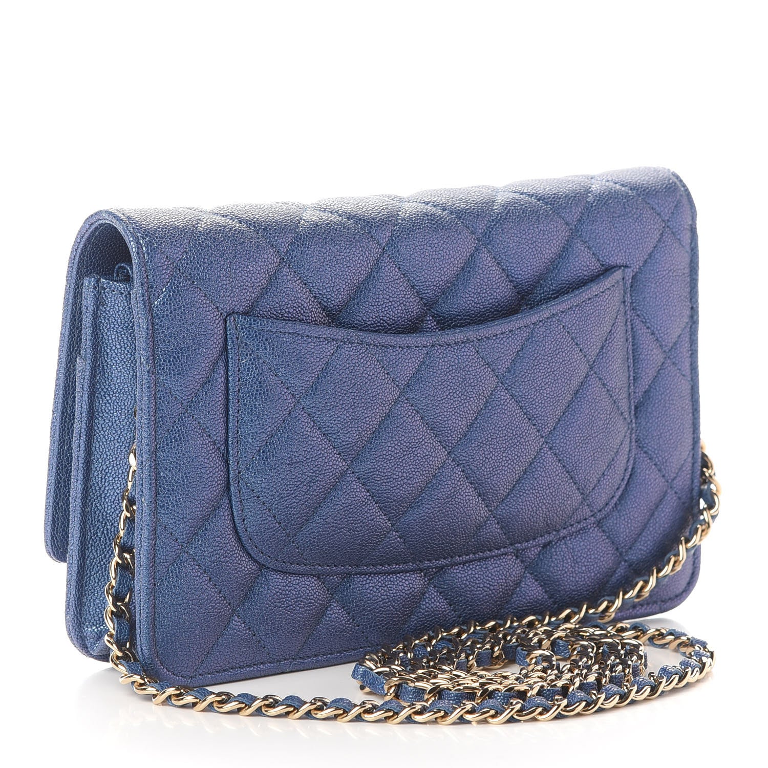 Chanel Iridescent Caviar Quilted Wallet On Chain WOC Dark Blue 2 of 8