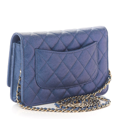 Chanel Iridescent Caviar Quilted Wallet On Chain WOC Dark Blue 2 of 8