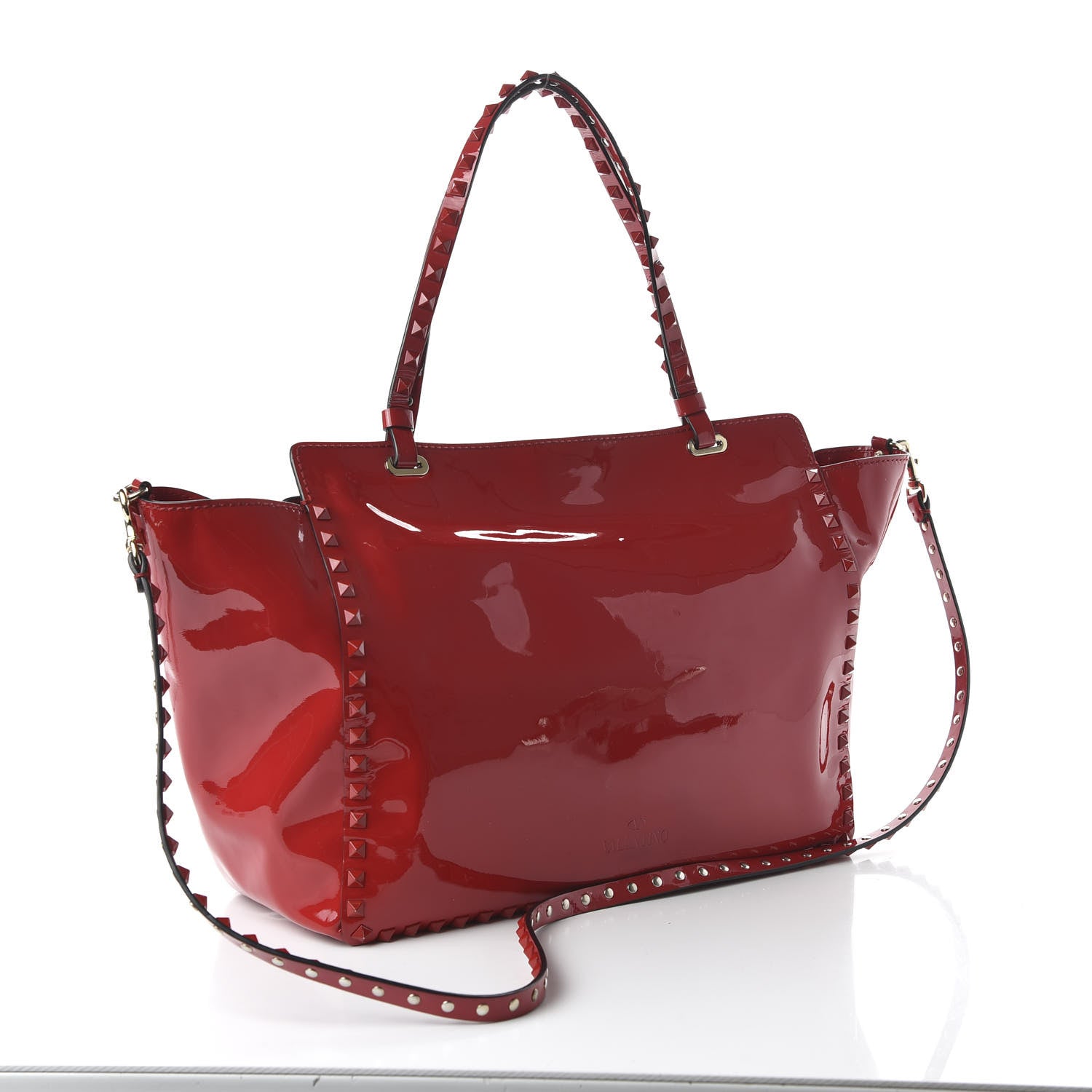 Valentino Garavani Patent Monochrome Medium Rockstud Tote Rosso Valentino 3 of 11