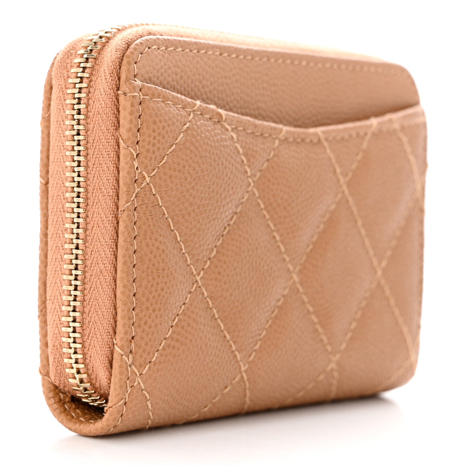 Chanel Caviar Quilted Zip Around Coin Purse Beige 3 of 8