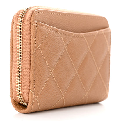 Chanel Caviar Quilted Zip Around Coin Purse Beige 3 of 8