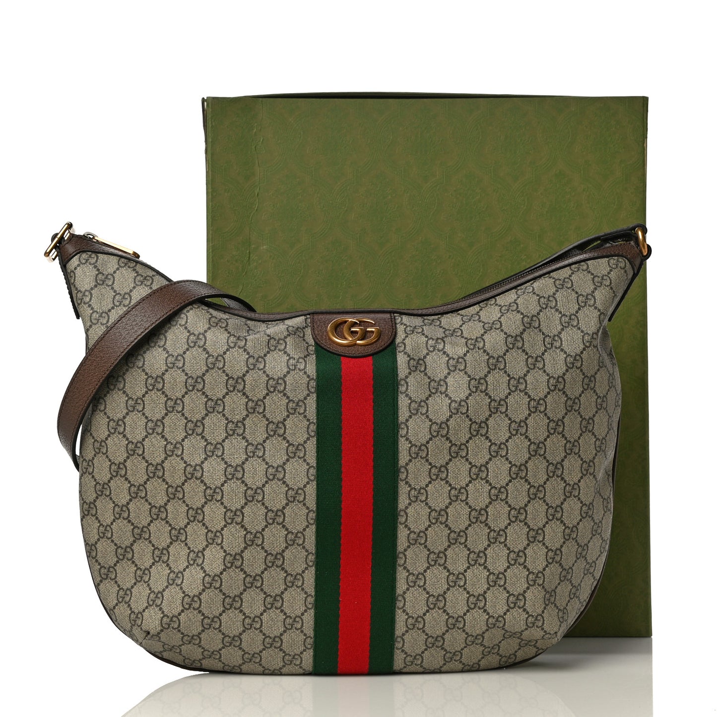 GG Supreme Monogram Web Ophidia Half Moon Hobo Brown