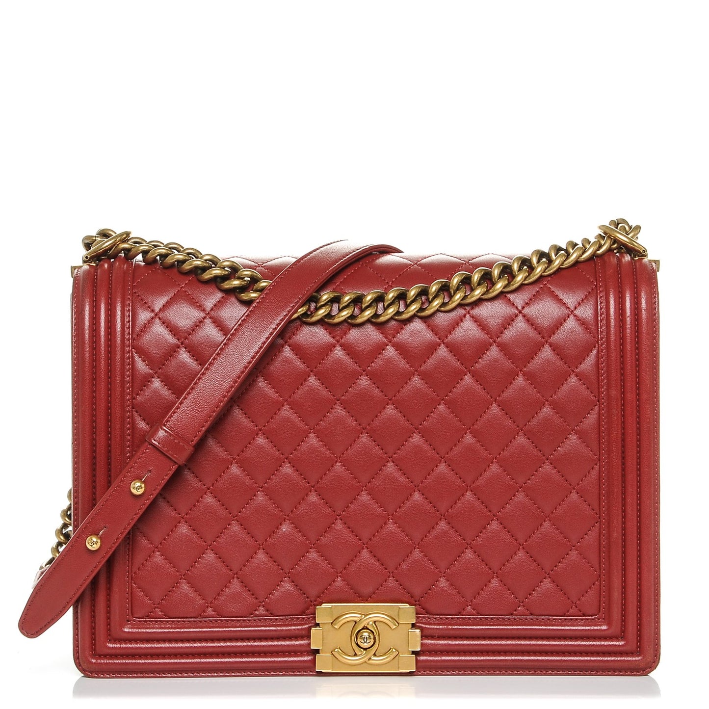 Lambskin Quilted Large Boy Flap Red