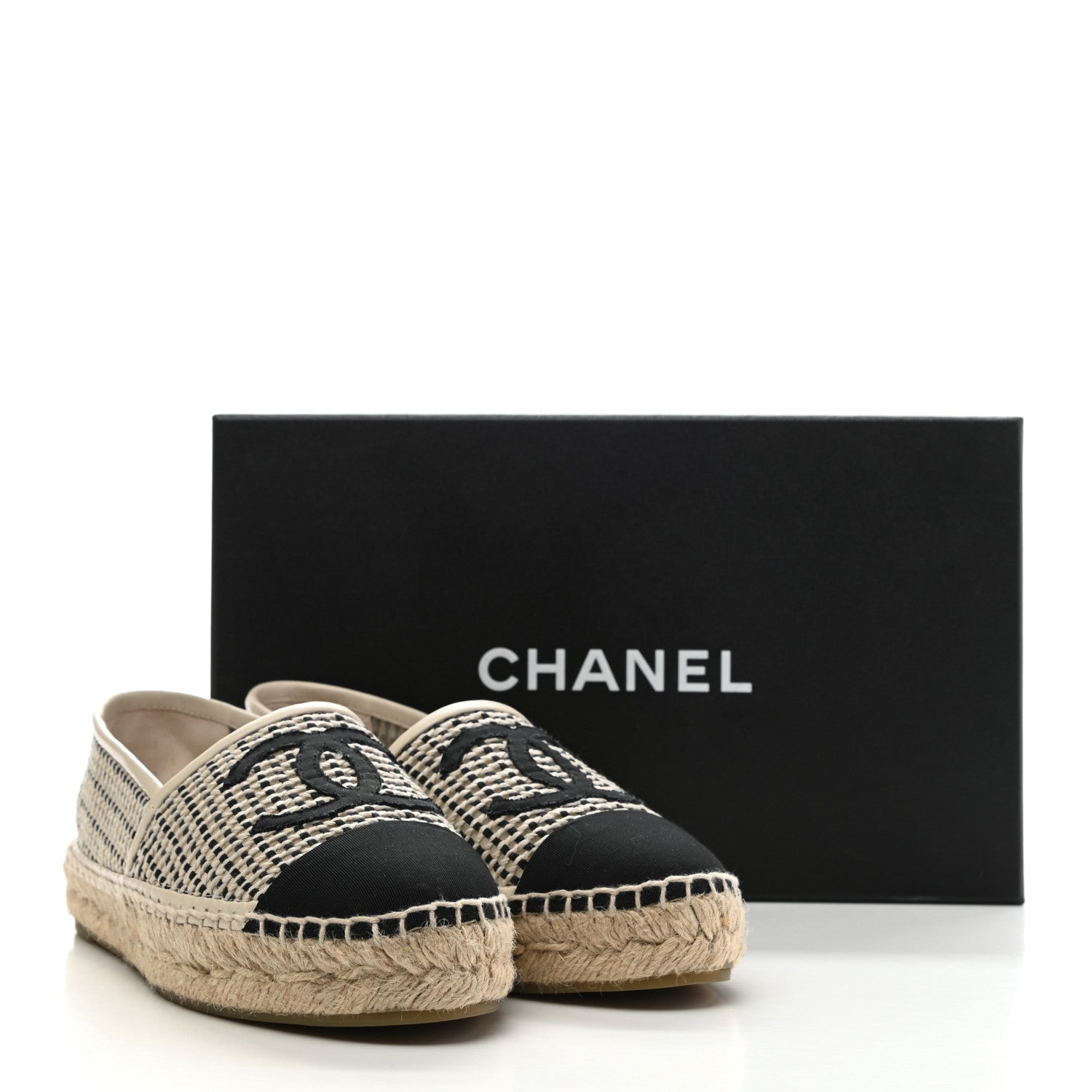 Chanel Mesh Grosgrain CC Espadrilles 37 Beige Black 10 of 10
