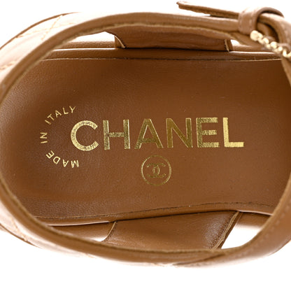 Chanel Lambskin Quilted CC Platform Sandals 36.5 Beige 7 of 10