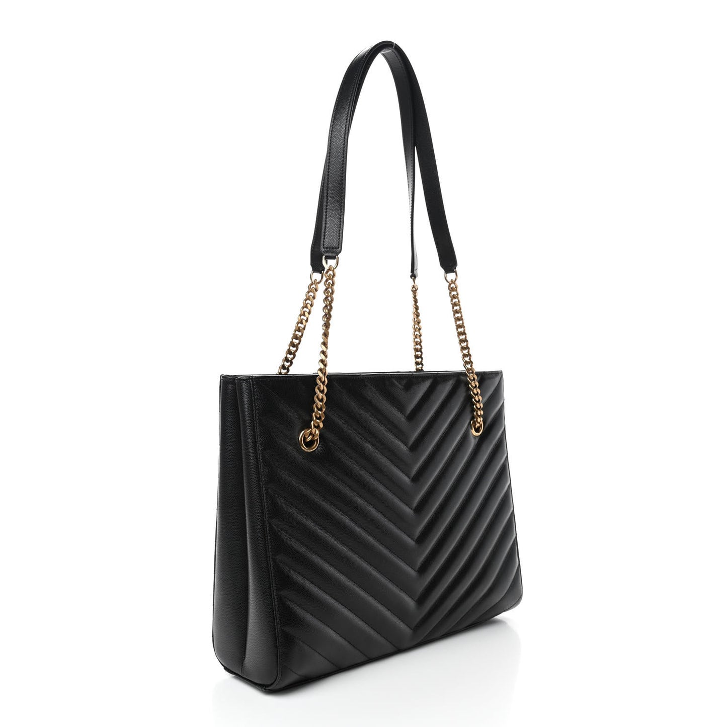 Grain De Poudre Matelasse Chevron Medium Tribeca Shopping Bag Black
