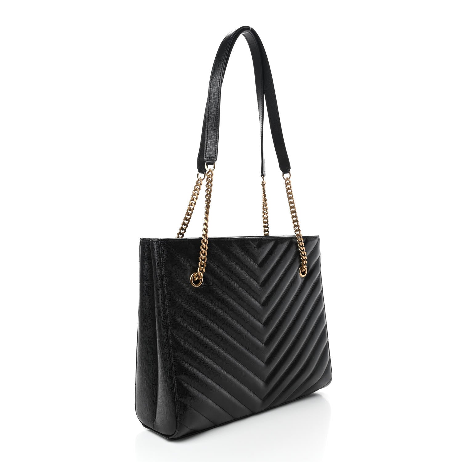 Saint Laurent Grain De Poudre Matelasse Chevron Medium Tribeca Shopping Bag Black 2 of 4