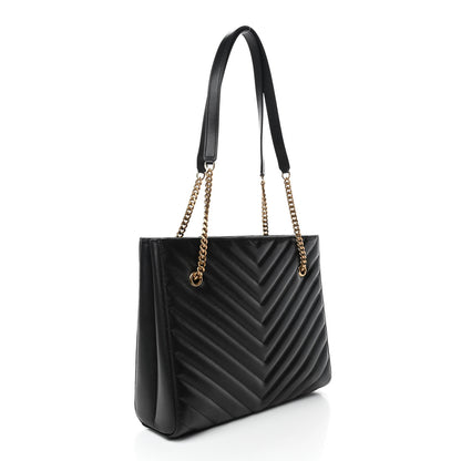 Saint Laurent Grain De Poudre Matelasse Chevron Medium Tribeca Shopping Bag Black 2 of 4