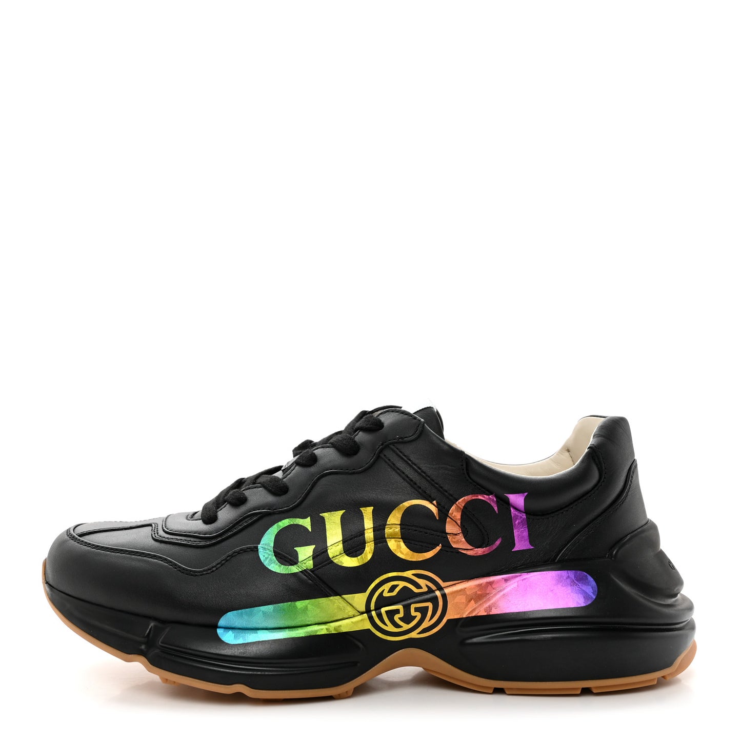 Calfskin Iridescent Logo Mens Rhyton Sneakers 10 Black