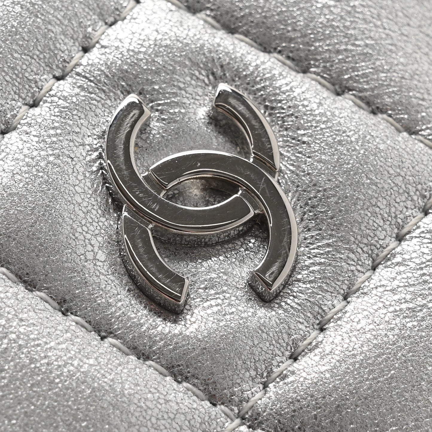 Metallic Lambskin Quilted CC Card Holder Silver
