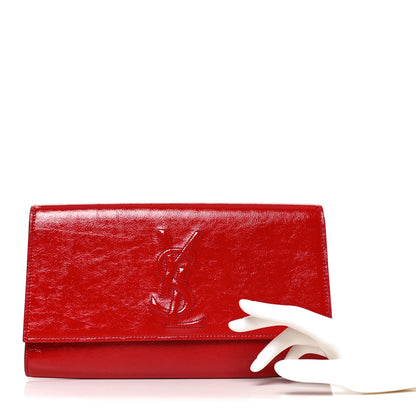 Saint Laurent Textured Patent Monogram Large Belle De Jour Clutch Red 2 of 9
