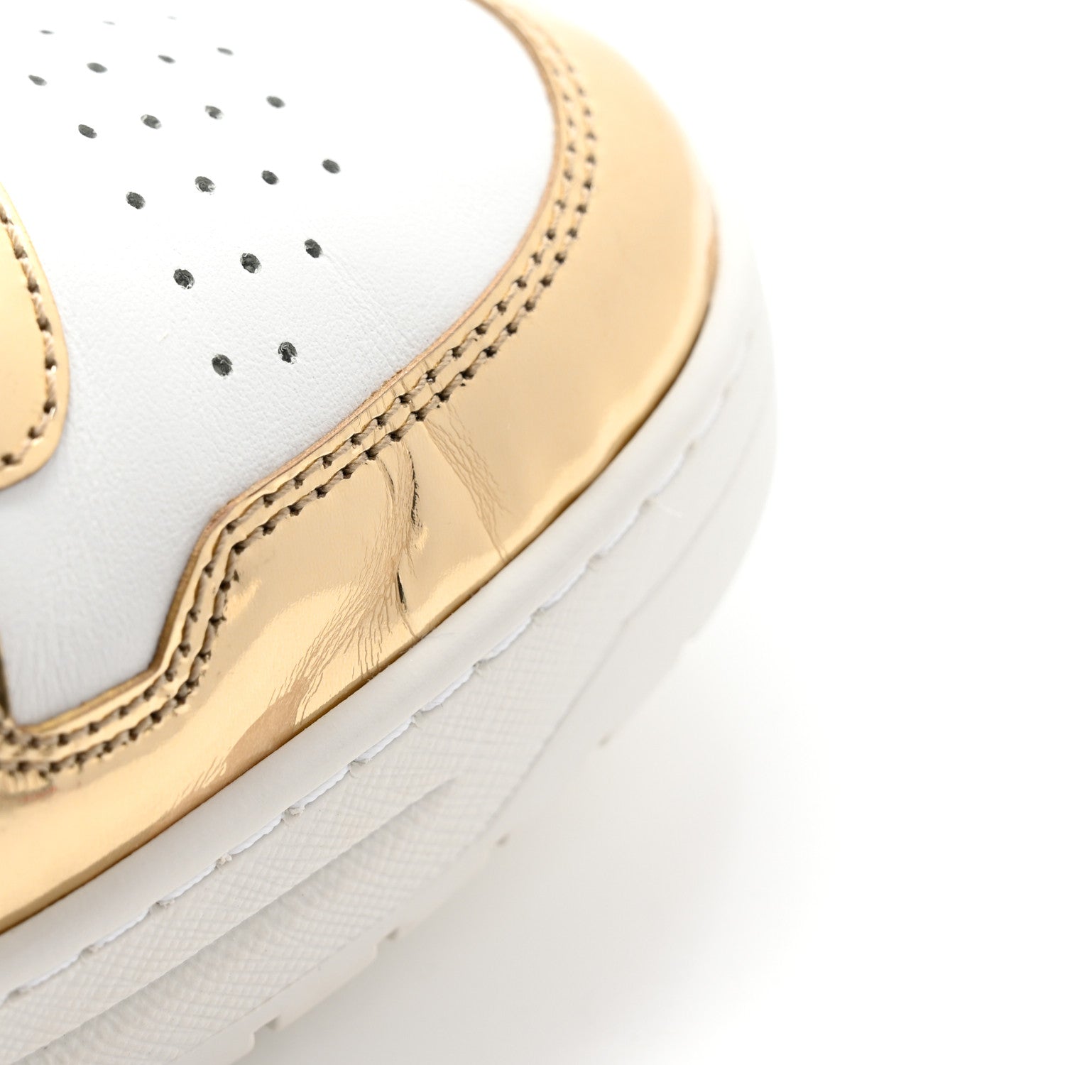 Prada Vitello Metallic Calfskin Metal Triangle Logo Womens Downtown Low Top 30mm Sneakers 41 White Platino 10 of 12