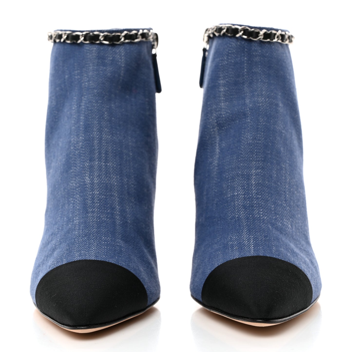 Denim Grosgrain Cap Toe Short Boots 40 Blue