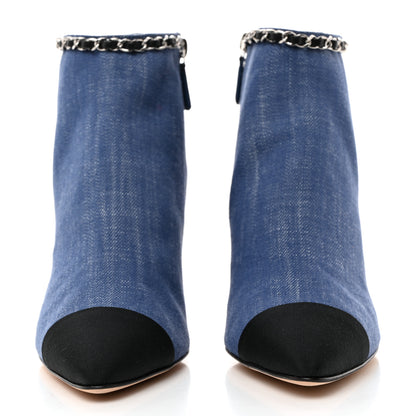 Chanel Denim Grosgrain Cap Toe Short Boots 40 Blue 3 of 9