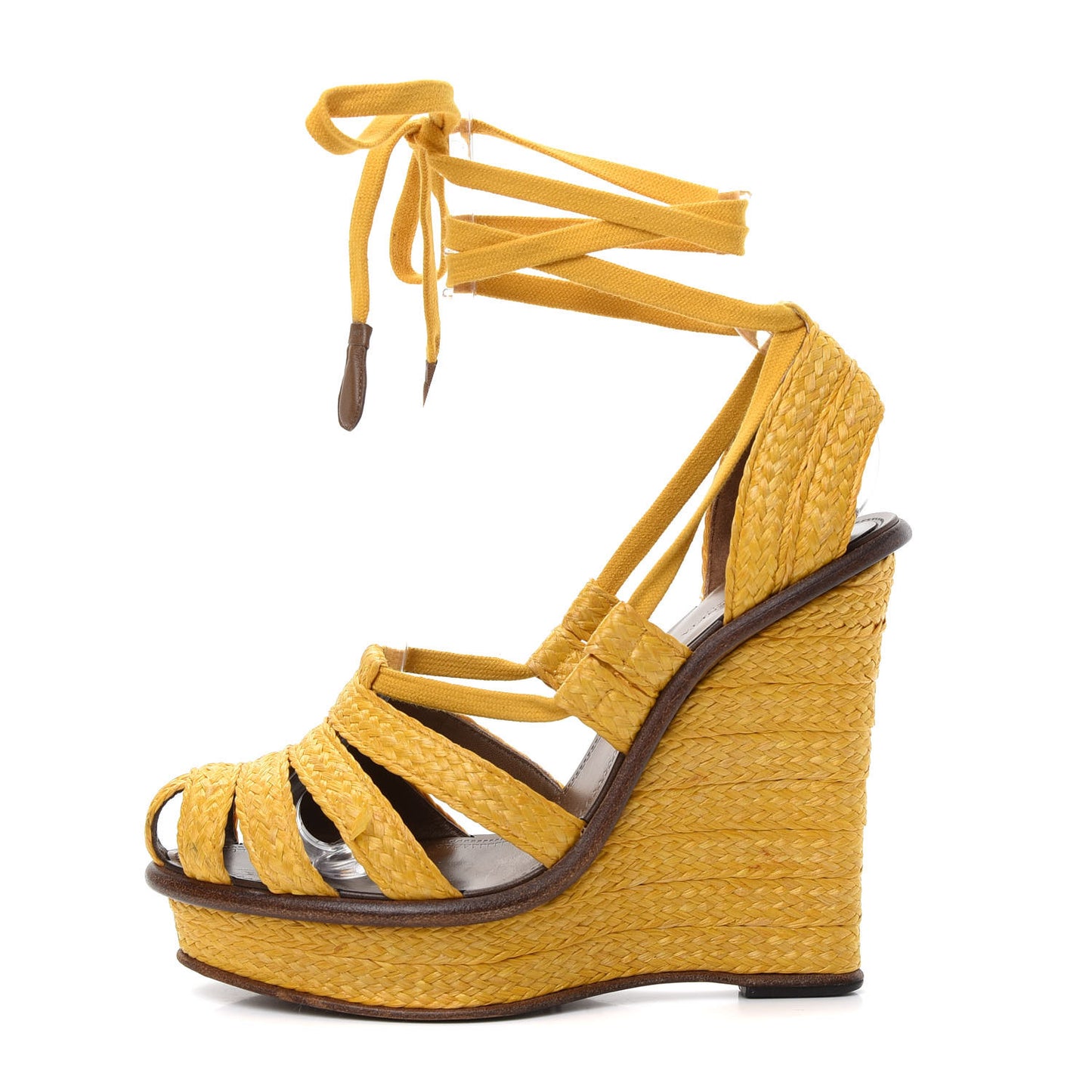 Raffia Braided Wedge Sandals 39 Yolk