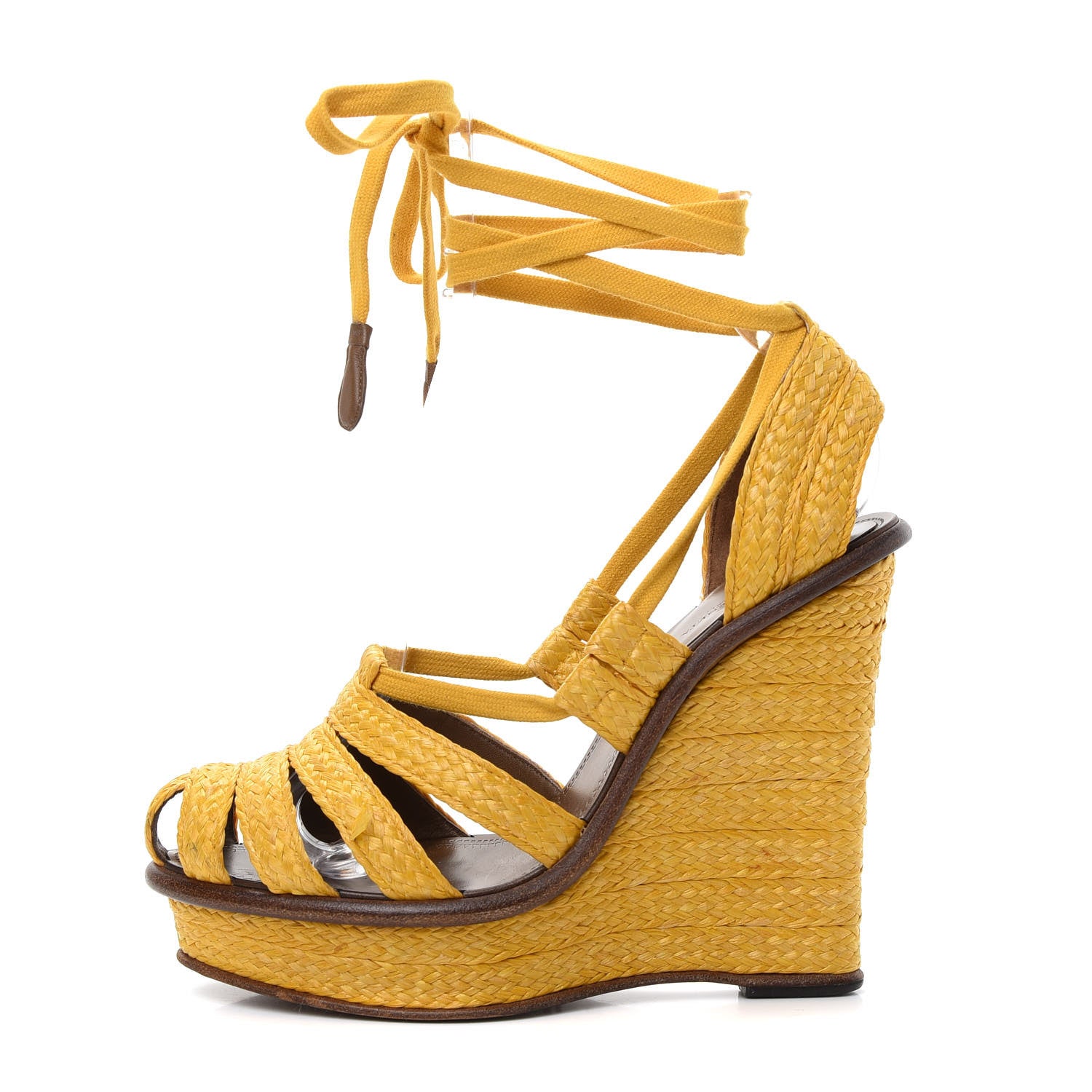 Bottega Veneta Raffia Braided Wedge Sandals 39 Yolk 1 of 10