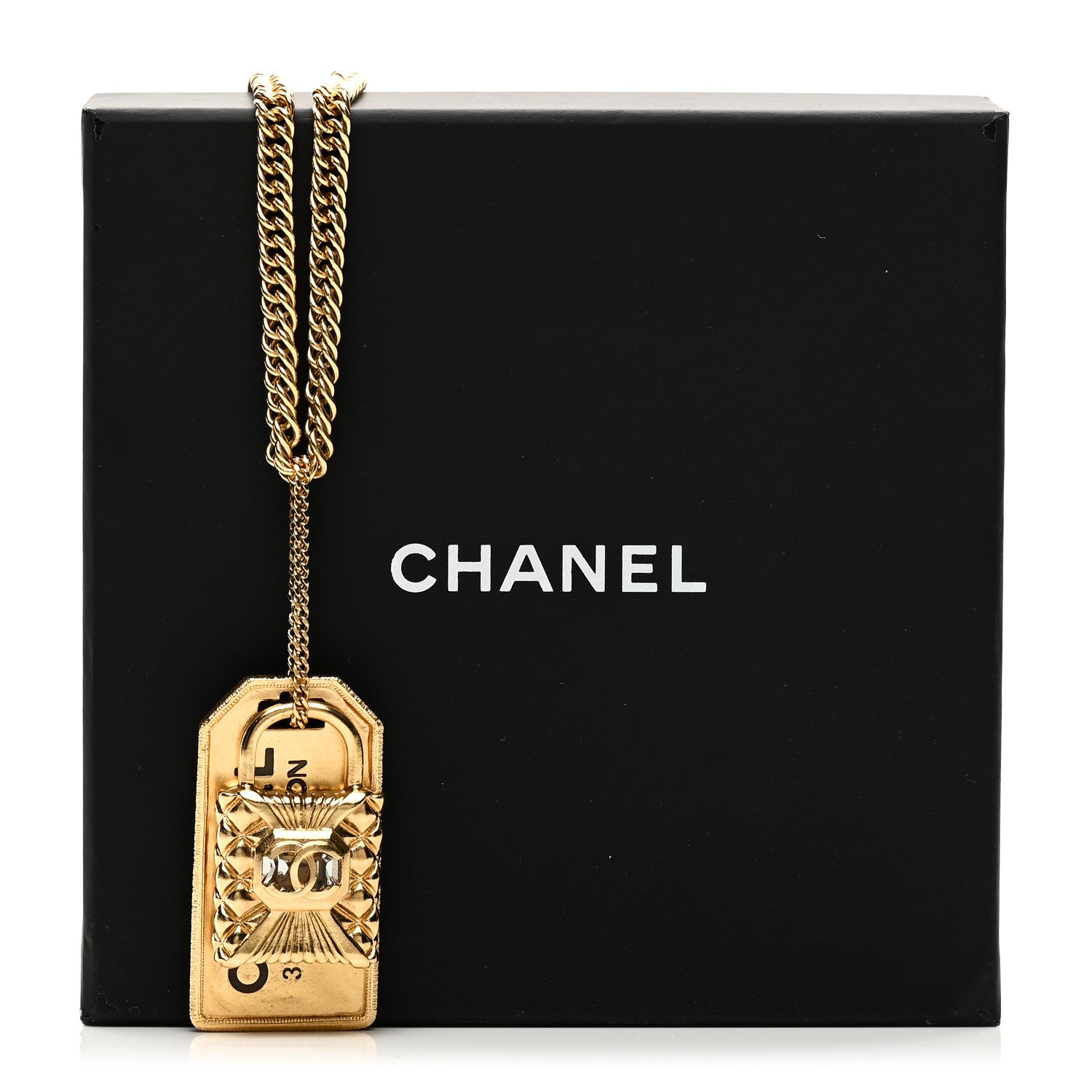 Chanel CC Padlock ID Dog Tag Charm Necklace Gold 5 of 5