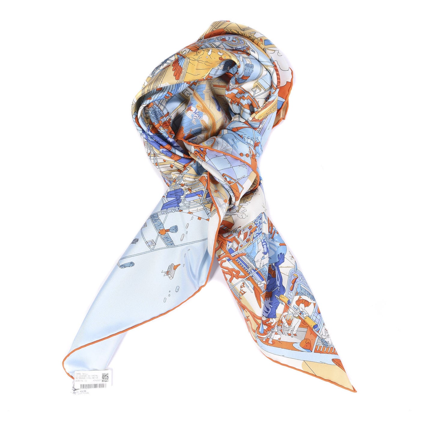 Silk La Legende Du Cheval Scarf 90 Orange Ciel Beige