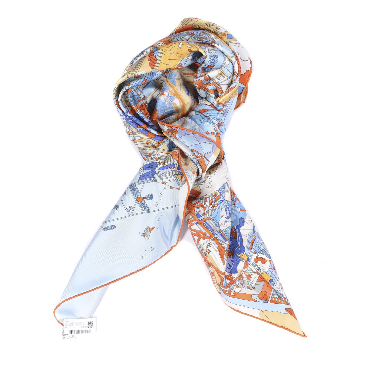 Hermes Silk La Legende Du Cheval Scarf 90 Orange Ciel Beige 2 of 6
