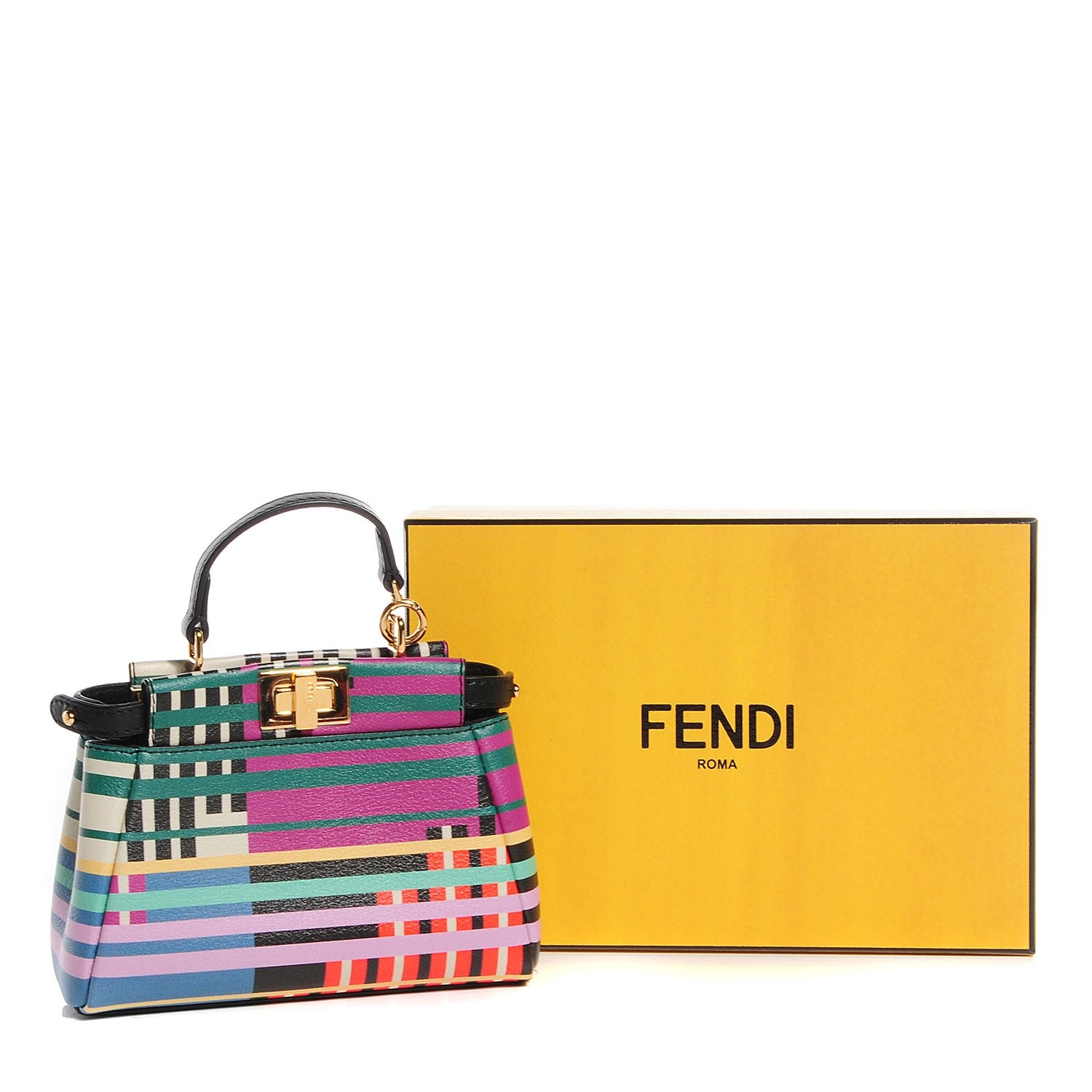 Fendi Vitello Seta Digital Print Micro Peekaboo Iconic Satchel Multicolor Black 9 of 10