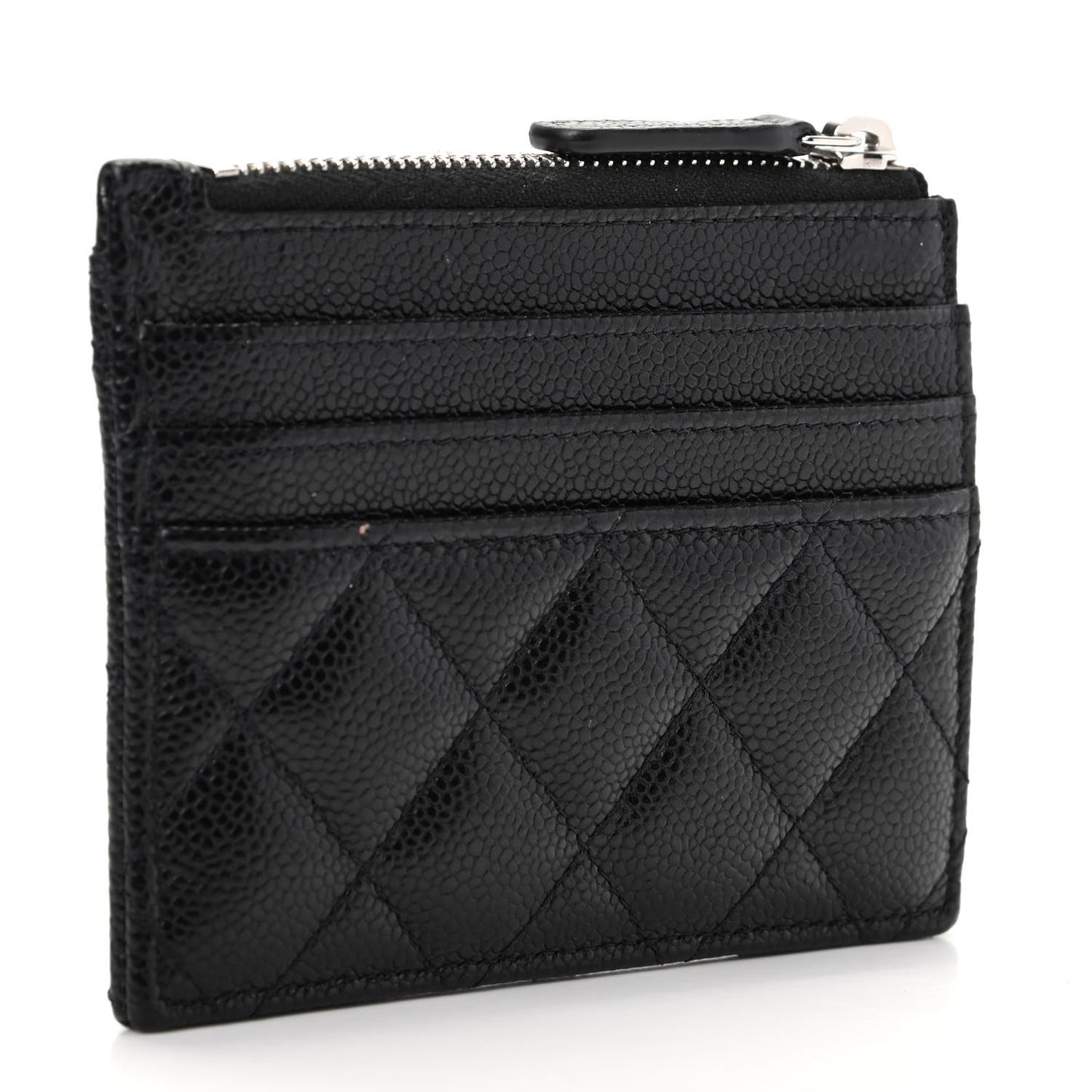 Caviar Quilted CC Zip Card Holder Black