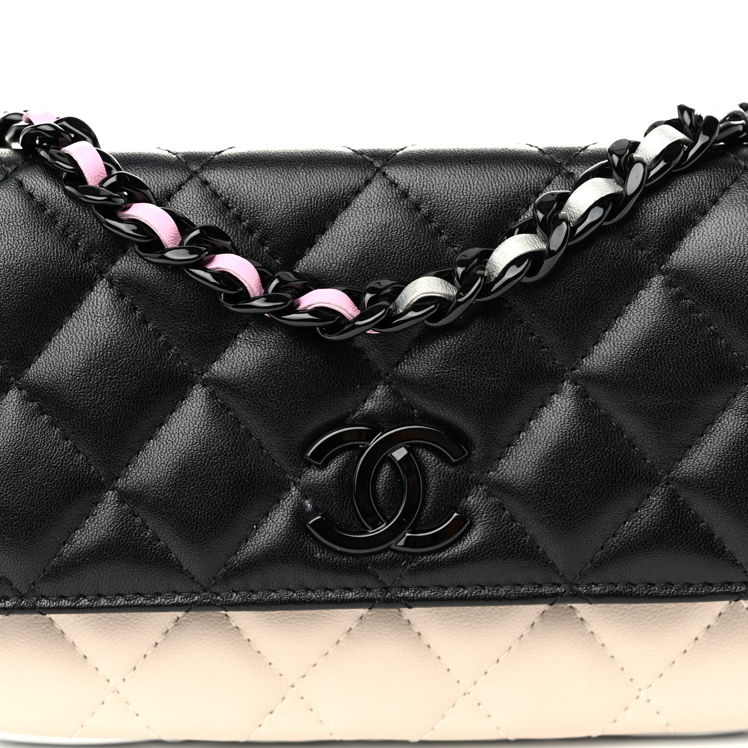 Chanel Lambskin Quilted Flap Phone Holder With Chain  Black Beige Multicolor 10 of 13