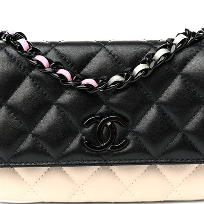 Chanel Lambskin Quilted Flap Phone Holder With Chain  Black Beige Multicolor 10 of 13